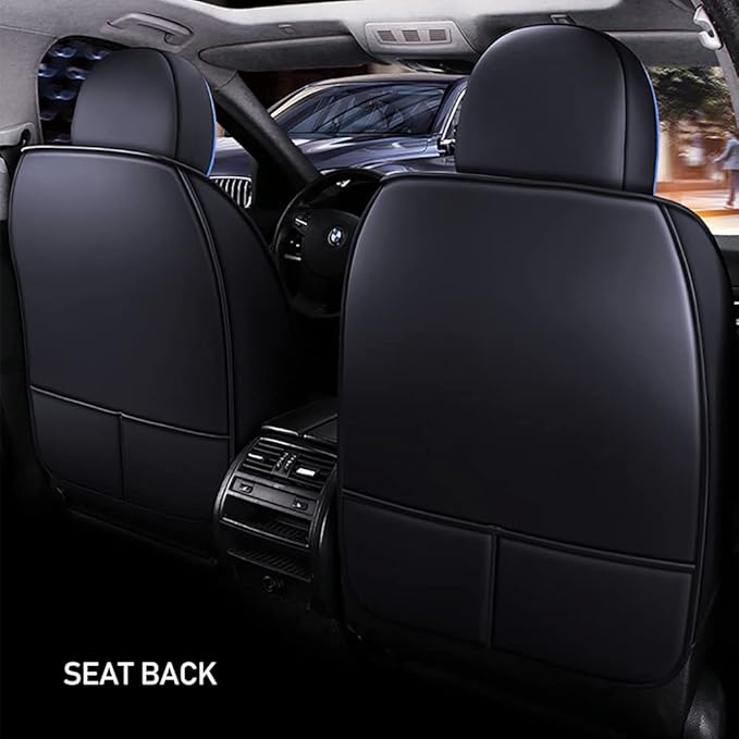 Full Set of Universal Fit Automotive Seat Covers fit for Suzuki 1999-2025 95% Models, PU Leather Automobile Interior Sets with Headrest & Back Pillow Black & Blue Line