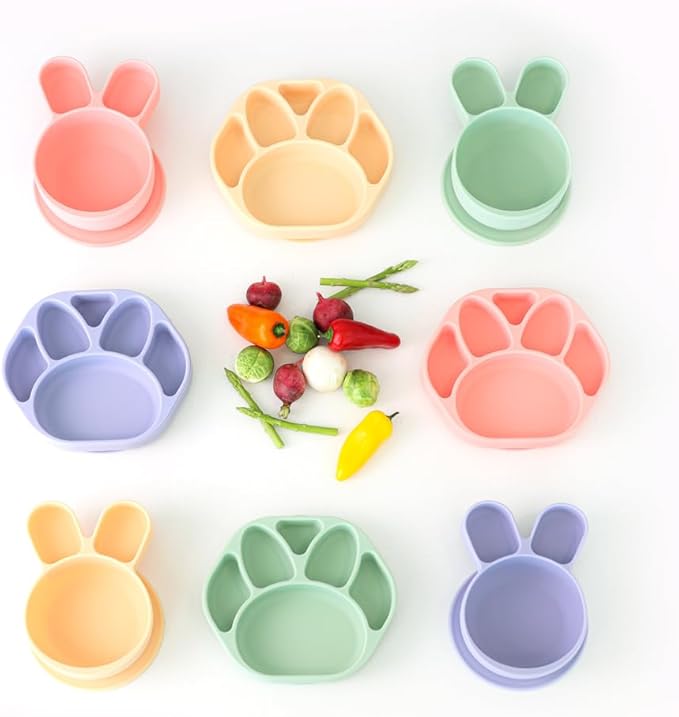 Baby Plates with Suction - Self-Feeding Tools for Baby - Made in Korea - Suction Plates Feeding Essentials - Ideal Baby Food Plates - Perfect Design for Toddlers (Pink, Bear Claw)