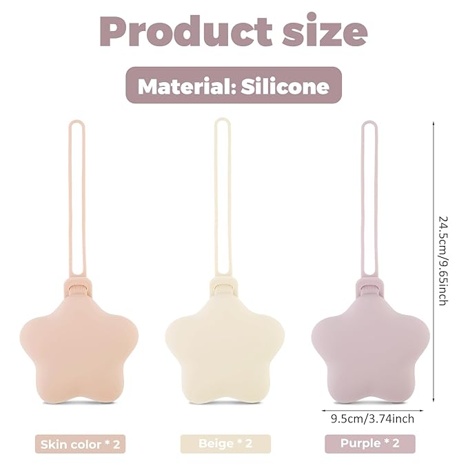 6 Pack Silicone Pacifier Holder Case, Safe and Soft Material, Pacifier Pouch Portable Pacifier Case with Stretchy Lanyard, Protective Pacifier Storage Case for Diaper Bag Stroller Travel
