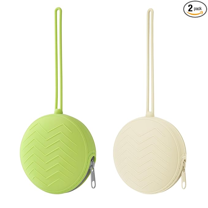 2-Pack Silicone Pacifier Holder Case- Portable Pacifier Cover Pouch Bag, Pacifier Storage Case for Diaper Bag (Avocado/Ivory)