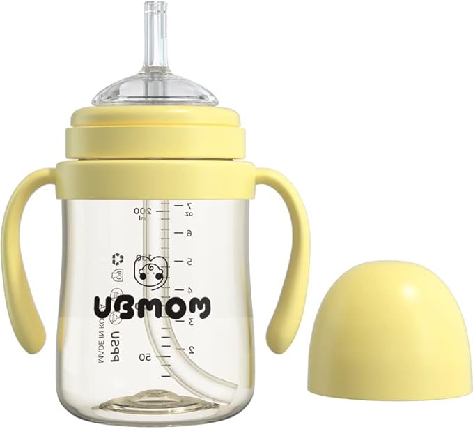 UBMOM No-spill, Backflow prevention Sippy Cup with Straw, PPSU Learner Cup with Handle for Baby and Toddlers, BPA free, 6.76oz (Banana)