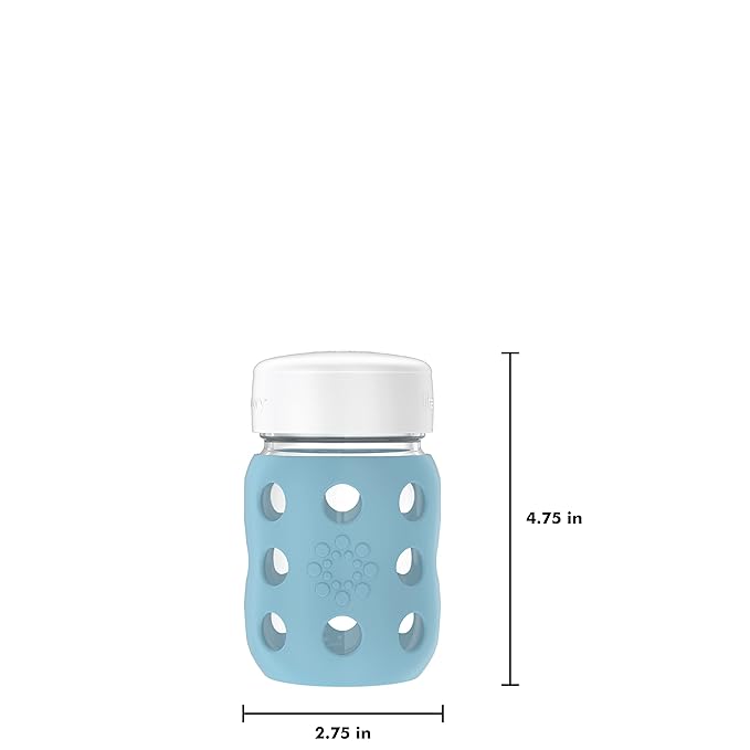 Lifefactory 8-Ounce Wide Neck Glass Baby Bottle with Protective Silicone Sleeve and Flat Cap, Denim (LG2231WDE4)