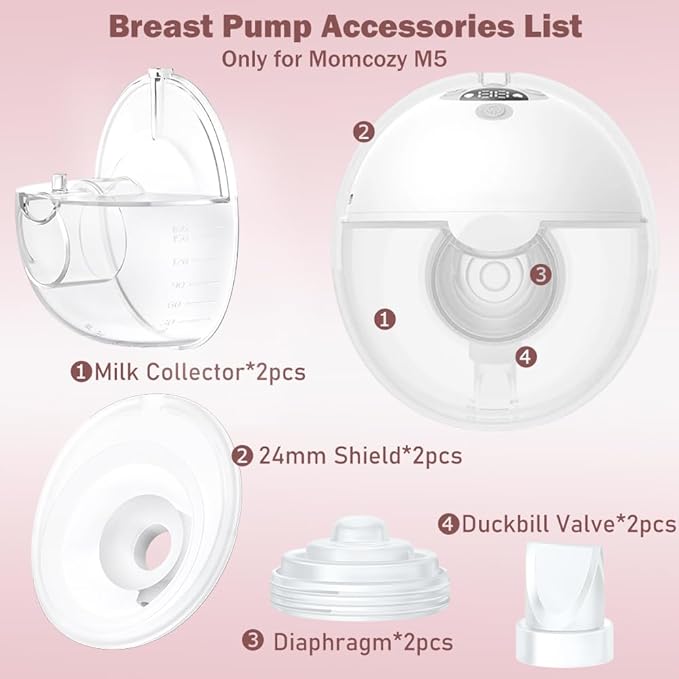 2 Full Set Collector Cup Compatible with Momcozy M5,Only for M5 Breast Pump Replacement Accessories with 24mm Flange, Collector Cup, Duckbill Valve, Diaphragm