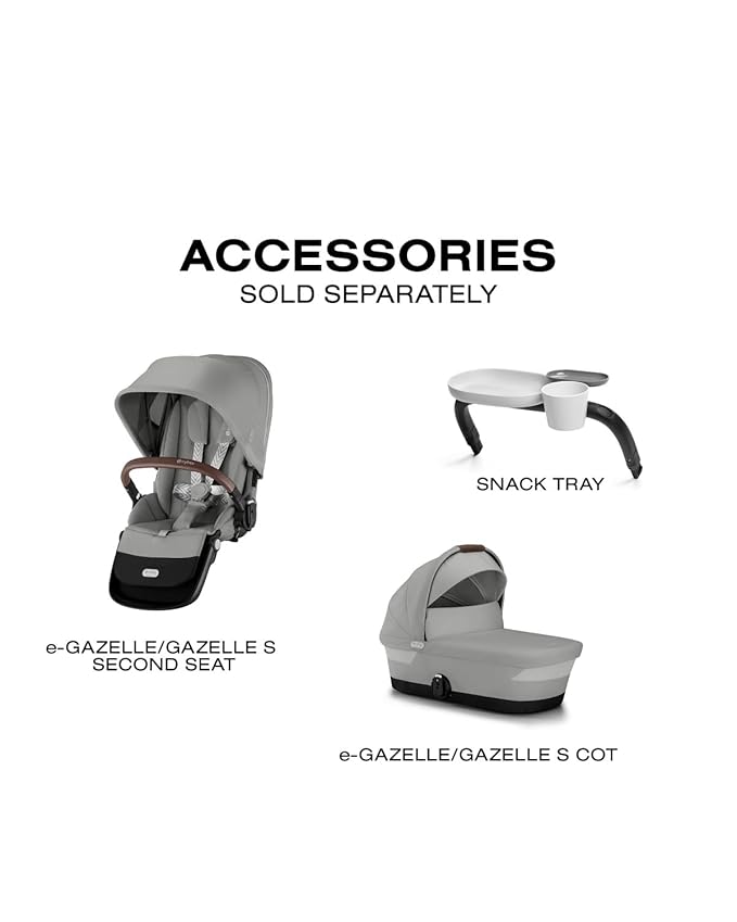 Cybex e-Gazelle S Electronic Assist Stroller – Gazelle S Single-to-Double Electric Stroller, Smart Assist, Rocking Mode, 20+ Configurations & Compact Fold, Silver Frame with Stone Grey Seat