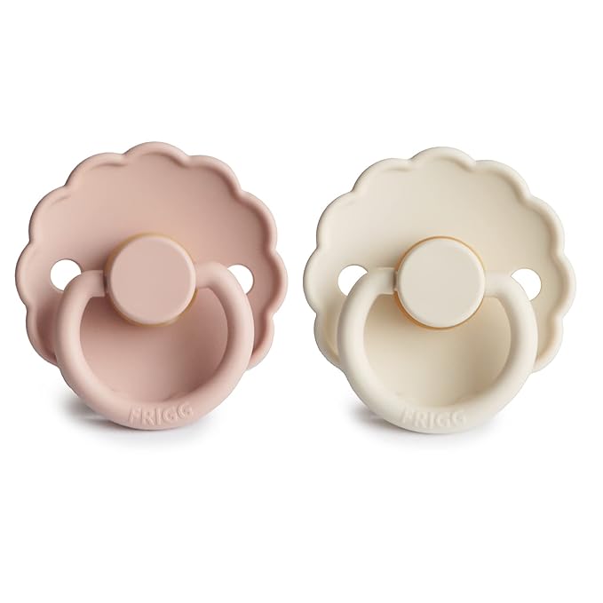 FRIGG Daisy Natural Rubber Baby Pacifier | Made in Denmark | BPA-Free (Blush/Cream, 6-18 Months) 2-Pack