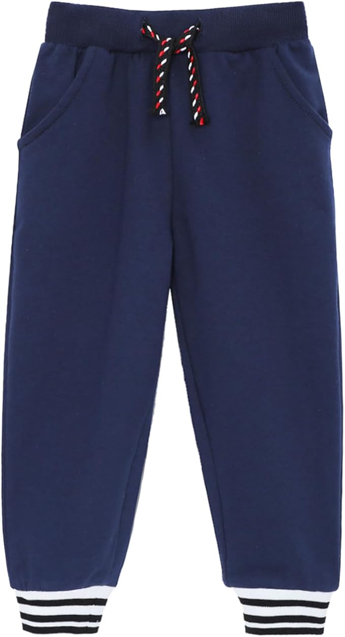 HILEELANG Toddler Boys Cotton Jogger Sweatpants 3 Pack, Soft Adjust Elastic Waist Pants with Pockets, Sizes 12M-7T