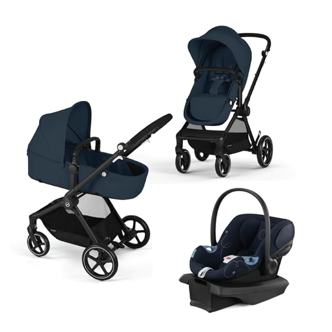 Cybex EOS 5-in-1 Travel System Stroller + Lightweight Aton G Infant Car Seat, Ocean Blue