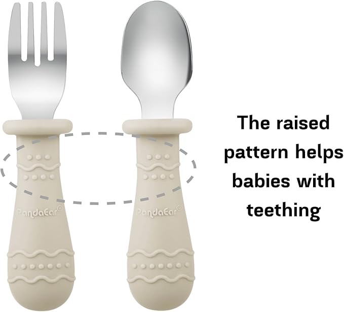 PandaEar 6 Pack Toddler Plates and Utensils Set, 2 Pack Silicone Baby Plates with Suction and 4 Stainless Steel Baby Spoons Forks, Toddler Dinnerware Set, Baby Dishes