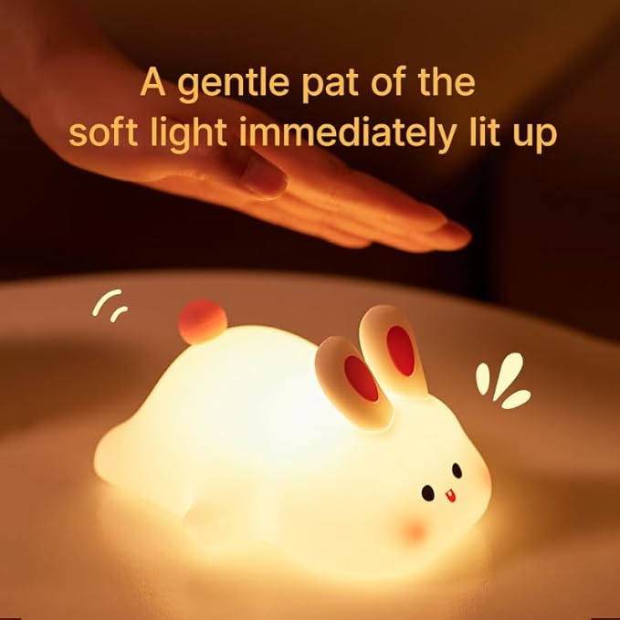 S NMT Cute Rabbit Silicone Night Lights Cartoon Bedroom Lamp for Children's Room Decor, USB Rechargeable Timing Dimming Silicone Sleep Light for Kids, Toddler, Baby