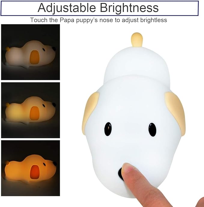 S NMT Silicone LED Papa Puppy Night Light Touch Sensor Switching Night Lamp, Transform Between Warm White 2700K and White 6500K, Safe SIL+ABS, Sleep Timer Setting for Kids Babies Bedside and Nursery