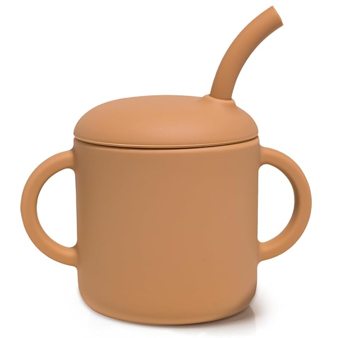 Silicone Baby Cup with Straw, Straw Cup for 6 months+ old, Leak Proof Silicone Baby Training Cup 6 fl oz (Natural)
