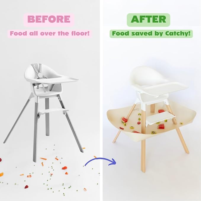 CATCHY -Food Catcher-Compatible with Stokke Clikk High Chair +11 Other High Chairs-Highchair Sold Separately-Baby & Toddler Food & Mess Catcher-Premium Linen Inspired -Under High Chair Accessory