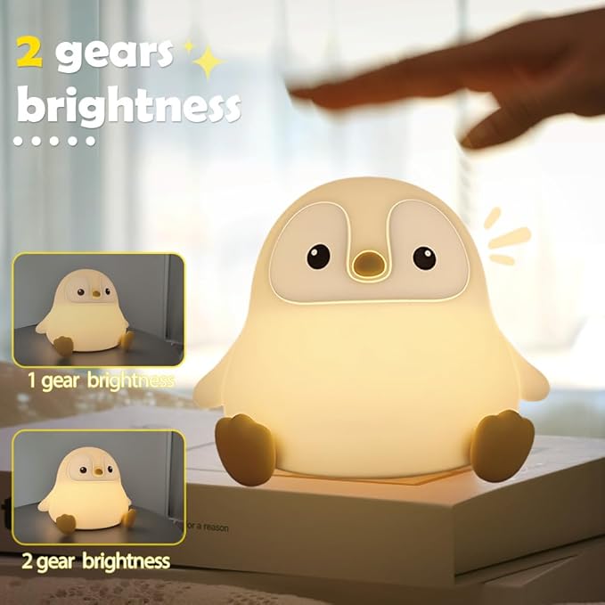 S NMT Novelty Cartoon Penguin Silicone Night Light Rechargeable Timing Dimming Nursery Sleep Night Lamp for Baby Room Decor