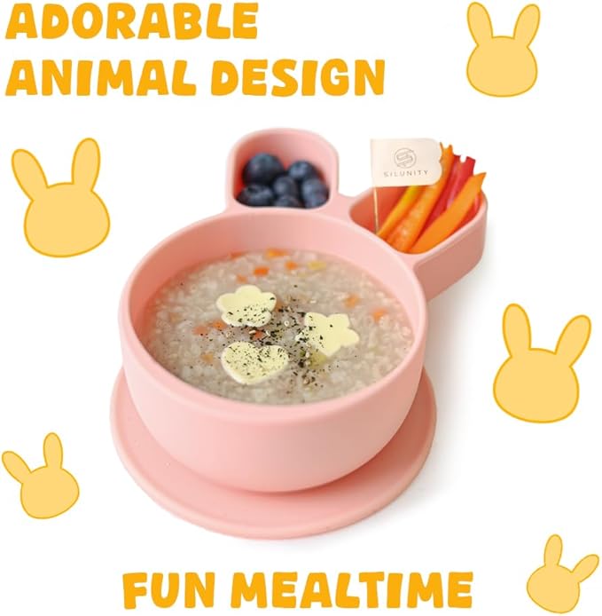 Baby Plates with Suction - Self-Feeding Tools for Baby - Made in Korea - Suction Plates Feeding Essentials - Ideal Baby Food Plates - Perfect Design for Toddlers (Pink, Bear Claw)
