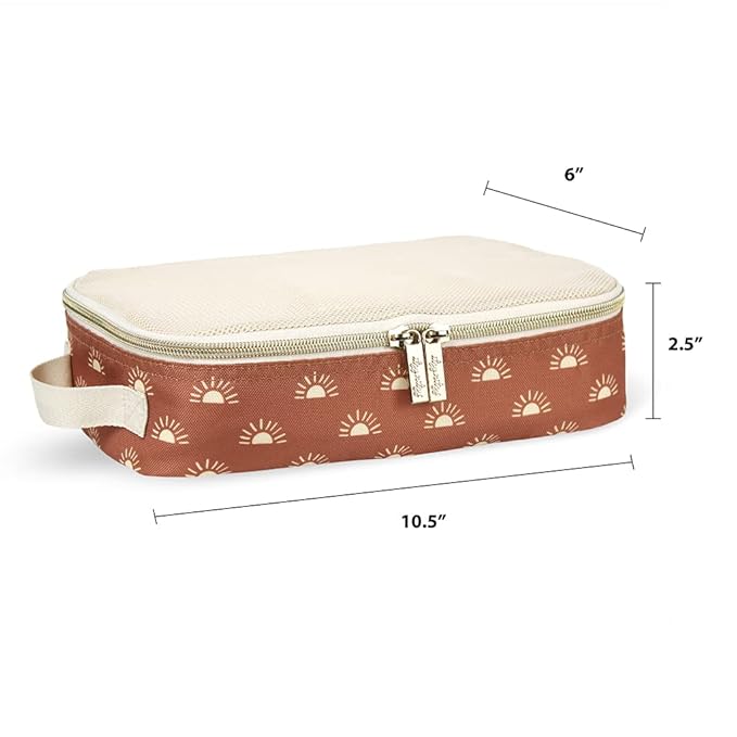 Itzy Ritzy Packing Cubes for Travel – Set of 3 Packing Cubes or Travel Organizers; Each Cube Features a Mesh Top, Double Zippers and a Fabric Handle (Terracotta Sunrise)