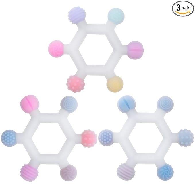 Meartchy 3 Pack Baby Teething Toys, BPA-Free Silicone Baby Teether Toys Teething Relief, Chew Toy for Babies 6-24 Months (Colorful)
