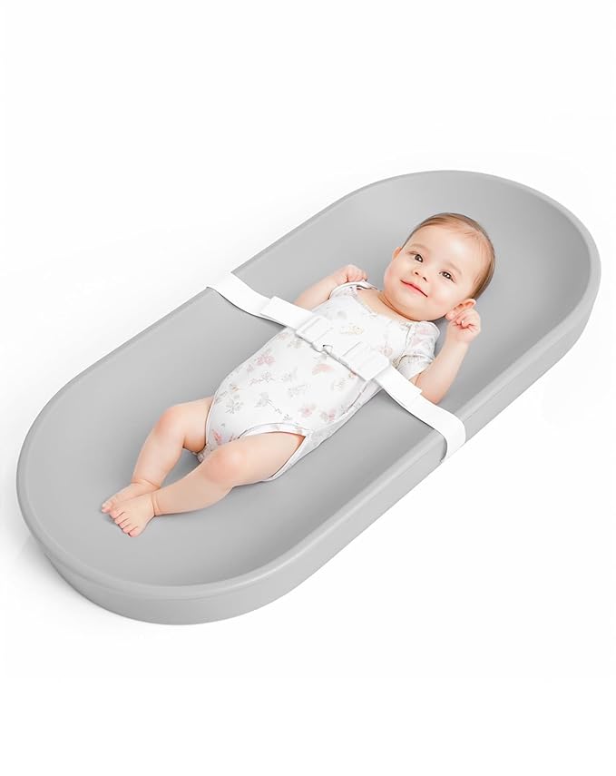 COMOMY Baby Changing Pad for Dresser - Wipeable Changing Pad with Restraining Belt, Waterproof, Soft, Lightweight and Portable, Easy to Clean for On The Go Diaper Change, Light Grey