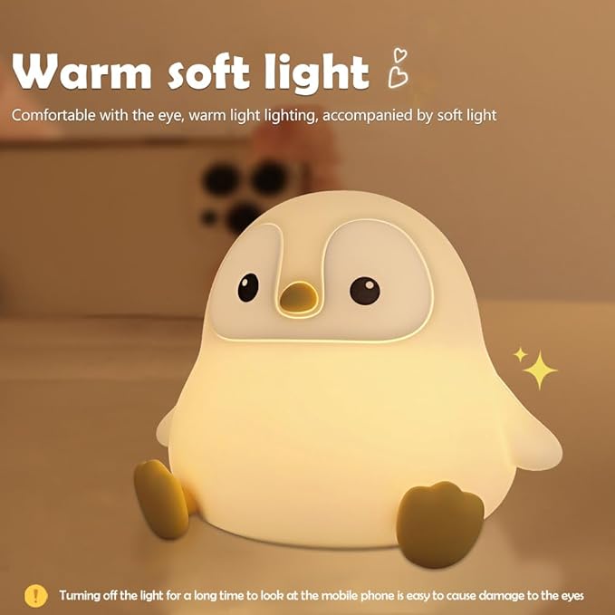 S NMT Novelty Cartoon Penguin Silicone Night Light Rechargeable Timing Dimming Nursery Sleep Night Lamp for Baby Room Decor