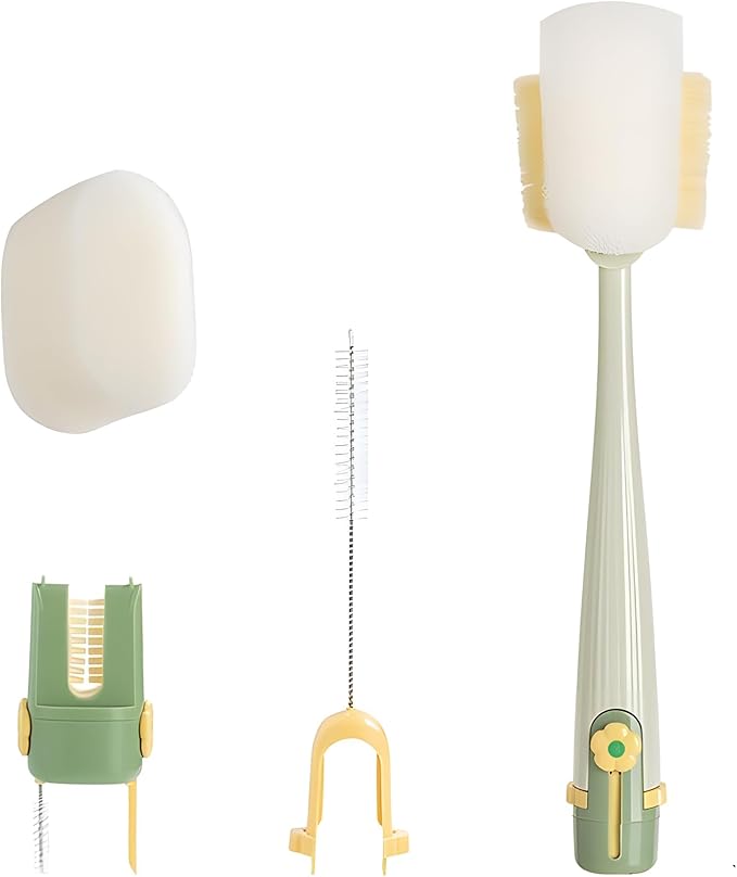 5 in 1 Bottle Cleaning Brush, Multifunctional Water Bottles Cleaner Brushs Portable Bottle and Lid Cleaning Brush Tool, Straw Cleaner Brushs for Baby Bottles Tumblers Glass Cups (1, Green)