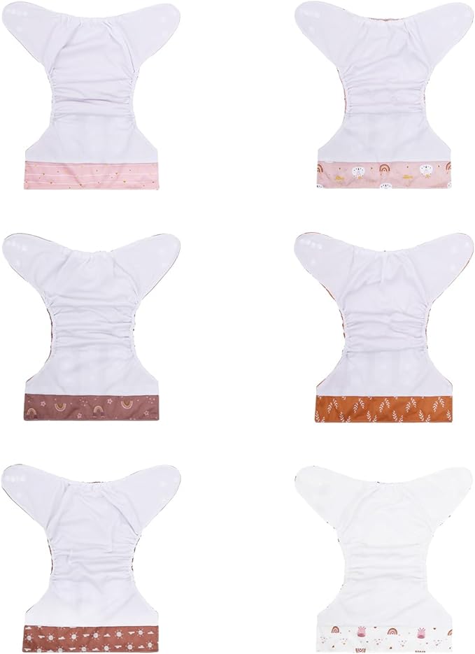 babygoal AWJ Cloth Diapers with Tummy Panel Pack of 13, 6 Diaper Cover with 6 Inserts and Wet Dry Bag, Adjustable Washable Reusable for Baby Girls and Boys