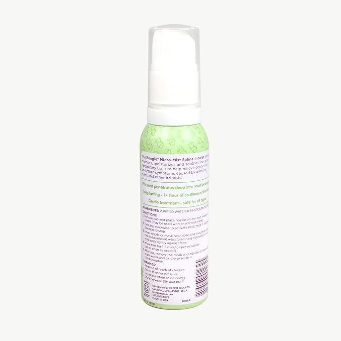 Boogie Micro-Mist Saline Inhaler Refill, Unscented, Baby Nose Congestion Relief, Nasal Spray for Kids, Pediatrician Recommended, Unscented, 2.8 oz (Pack of 1)