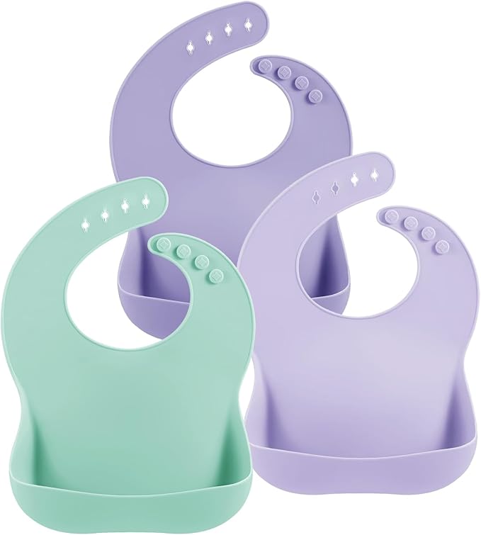 PandaEar 3 Pack Silicone Bibs for Boys Girls for Babies & Toddlers, Waterproof Feeding Bib with Large Food Catcher, BPA Free