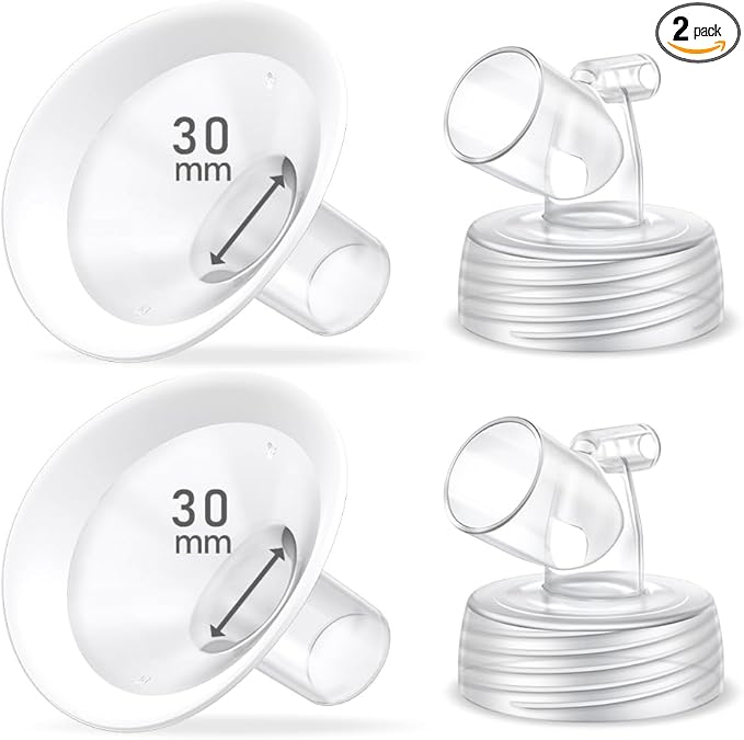 2 Packs 30mm Flange Set, Updated Soft Rim Shield and Wide Mouth Base Connector Pump Parts for Spectra S2 Spectra S1 9 Plus Breastpumps Accessories, 106 Degree Wider Opening Angel