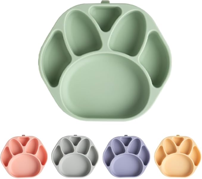 Baby Plates with Suction - Self-Feeding Tools for Baby - Made in Korea - Suction Plates Feeding Essentials - Ideal Baby Food Plates - Perfect Design for Toddlers (Green, Bear Claw)