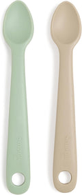 Smack Fun - Silicone Baby Feeding Spoons | 2 Pack (Cambridge Blue/Shifting Sand)