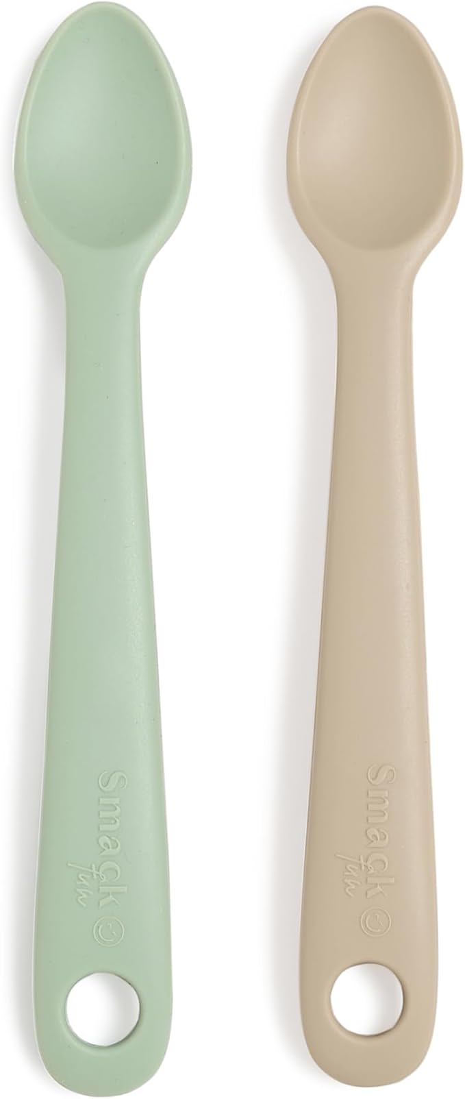 Smack Fun - Silicone Baby Feeding Spoons | 2 Pack (Cambridge Blue/Shifting Sand)