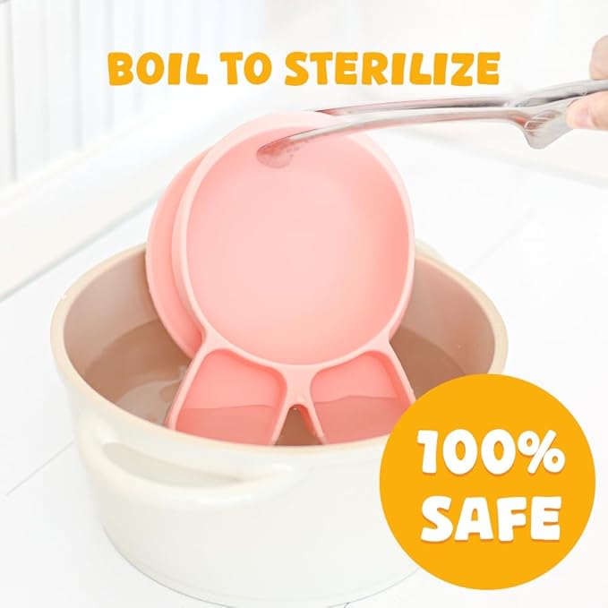 Baby Plates with Suction - Self-Feeding Tools for Baby - Made in Korea - Suction Plates Feeding Essentials - Ideal Baby Food Plates - Perfect Design for Toddlers (Pink, Rabbit)