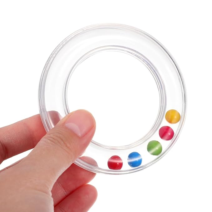 6Pcs Transparent Baby Rattles - Portable Baby Toy Rings with Visible Rolling Beads, Plastic Hand Bell Shaker,Easy-Grasp for Sensory Play Newborn Toddler (3.14 * 3.14 * 0.62in)