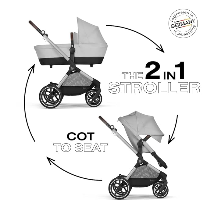 Cybex EOS 2-in-1 Stroller - Bassinet Stroller Converts to Toddler Stroller with One-Hand Recline - Bassinet and Toddler Seat Included, Reversible & Travel System Ready, Lava Grey