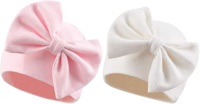 Bamery Newborn Baby Girl Hat Cotton Baby Bow Beanie Preemie Hats Spring Infant Hats for Girls 0-12 Months