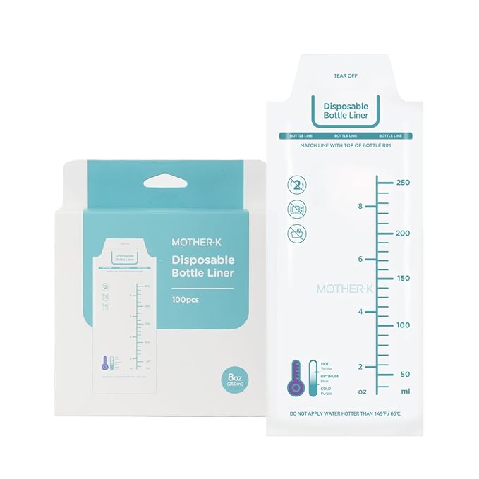 MOTHER-K Disposable Baby Bottle Liner, Must-Have Baby Travel Essentials, BPA Free & Anti-Colic (8oz, 100pcs)