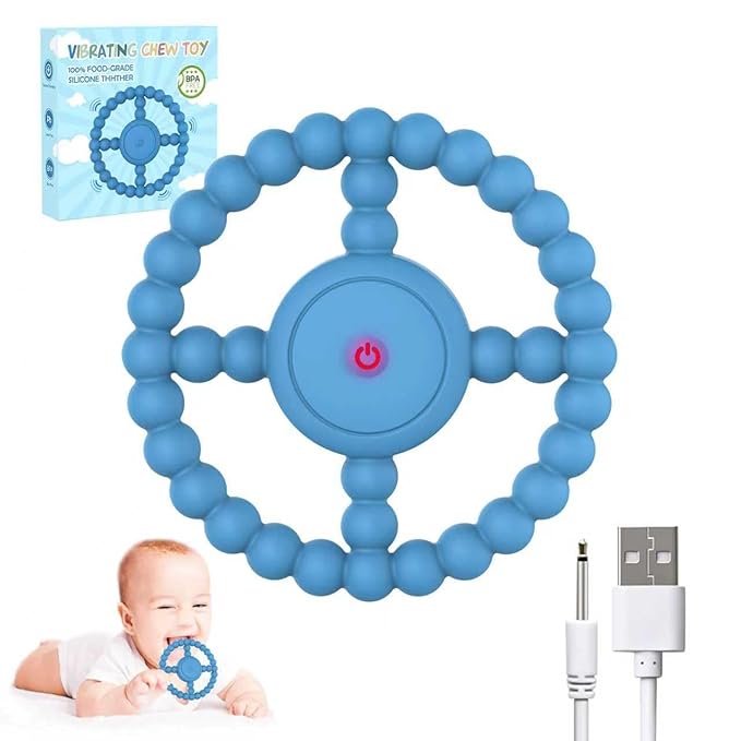 Vibrating Sensory Chew Toy, Vibrating Teether for Baby Over 6 Months, Autism Chew Toys for Kids with USB Chargeable & 3X Vibration Settings