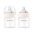Yooforea Silicone Coated Glass Baby Bottle, 0M+ Slow Flow Nipple I Anti-Colic, Wide Neck, Stable Base I Medical-Grade Silicone Coating for Shatter Protection, BPA BPS PVC Free (2 Pack, 3 Ounce-Cream)