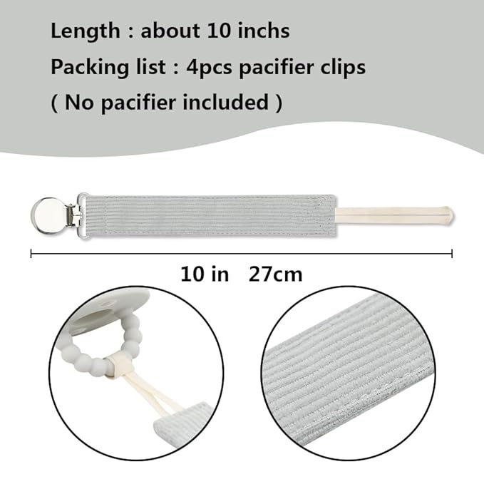 Pacifier Clip for Baby Boy and Girl, Linen Soft Fabric Strap, Pacifier Leash Holder Binky Clip, Striped Soothie Holder Unisex