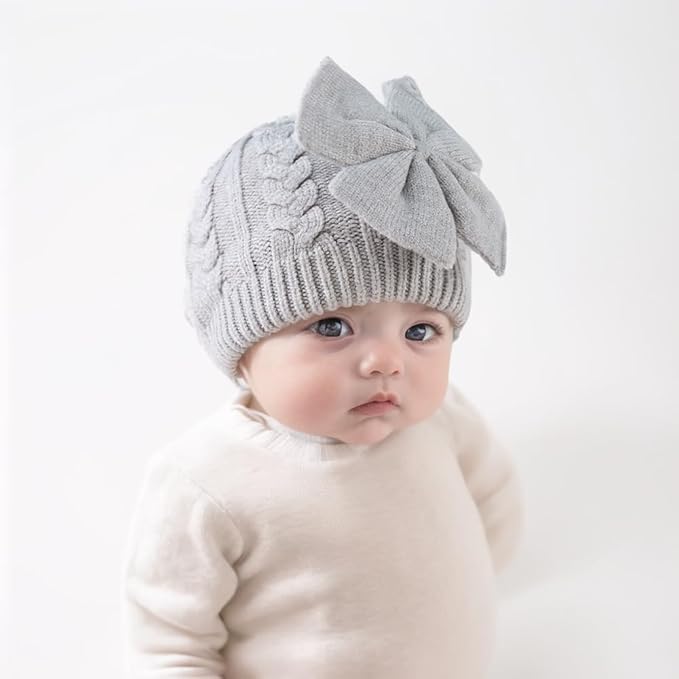 JANGANNSA Winter Warm Knitted Baby Hat for Girls Cotton Lined Infant Toddler Hat Autumn Cute Bow Classic Girls Beanie 0-6Y