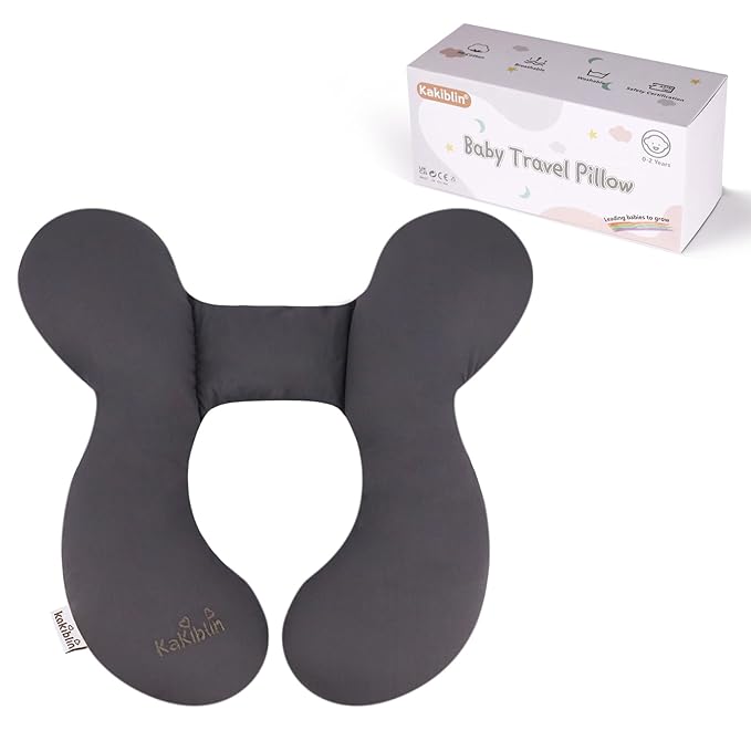 KAKIBLIN Baby Travel Pillow, Upgraded Baby Neck Pillow for Car Seat, Head Support Pillow for Car Seat Pushchair, Grey