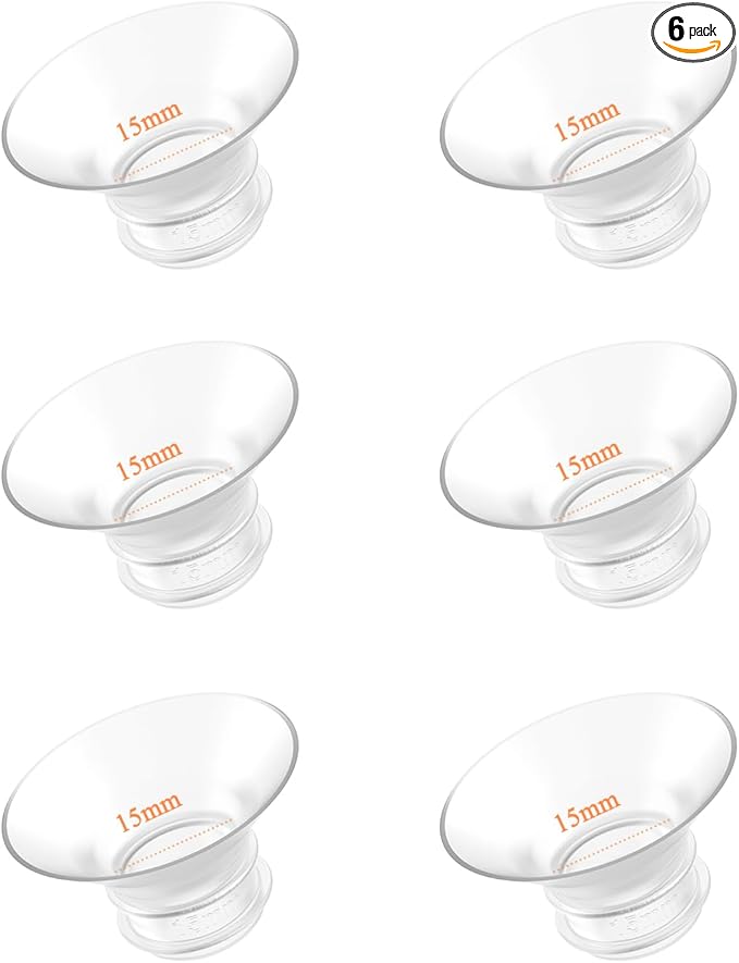 Flange Inserts 15mm 6PCS - Compatible with Momcozy M5/M6/S12 Pro/S9 Pro/V1/V2,Spectra,Medela,Elvie,Lansinoh 24mm Flange - Breast Pump Replacement Pump Parts - BPA Free Silicone,6 Pack