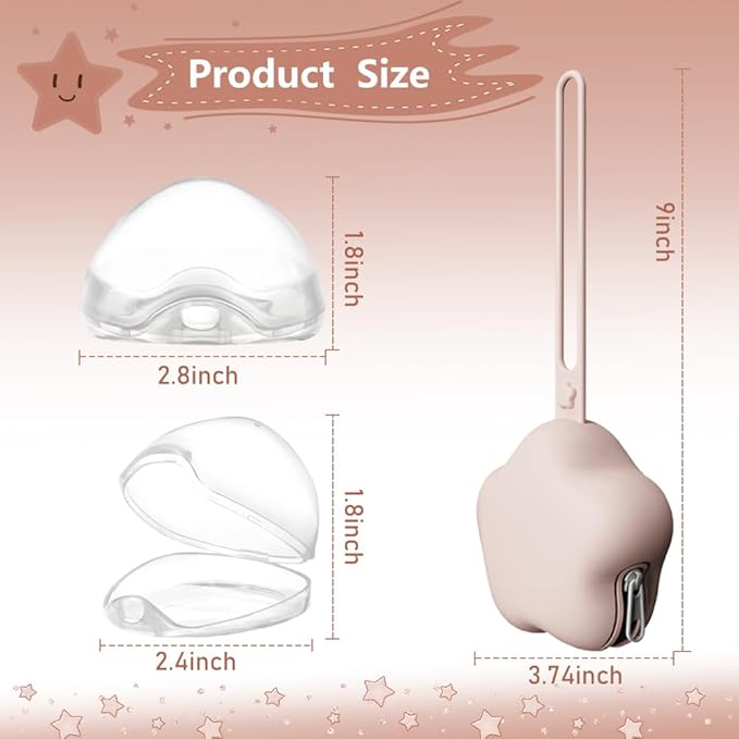 4 Pack Pacifier Holder Case,2pcs Silicone Portable Pacifier Pouch and 2pcs Transparent Nipple Holder Case Container, On-the-GO Pacifier Storage Container Box,BPA Free, Easy to Clean（Pink&Purple）