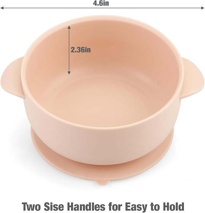 PandaEar Silicone Baby Feeding Set| 2 Divided Suction Plate + 2 Suction Bowl + 2 Tiny Cup with 2 Spoons| Baby Led Weaning Supplies Self Feeding Utensils (Pink Gray)