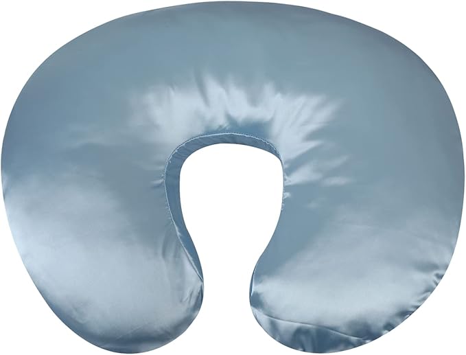 Satin Nursing Pillow Cover Set 2 Pack Ultra Soft Silk Compatible with Boppy Pillow for Breastfeeding Pillow Protect for Baby Hair and Skin Grey & Lt Blue