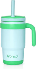 Tronco 14 oz Kids Insulated Tumbler with Handle & Spill Resistant Flexible Straw, BPA-Free Stainless Steel Toddler Cups with Lids, Splash-Proof Kid Drinking Cup Travel Mugs, Easy to Clean
