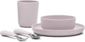 Lalo Big Bites Kids Dinnerware Starter Set - Dishwasher Safe, BPA Free, Kids Tableware Set - Includes Stackable Bowl, Plate, Utensils & Cup - 5 Pieces - Lavender