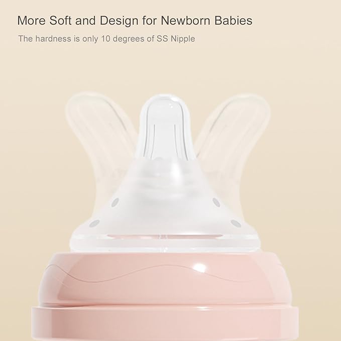 Gulicola Natural Glass Baby Bottle Newborn Set, 3 oz and 5 oz with Extra Slow Flow & Slow Flow Nipple, Anti Colic, 0-3 Months, 2 Pack - Pink