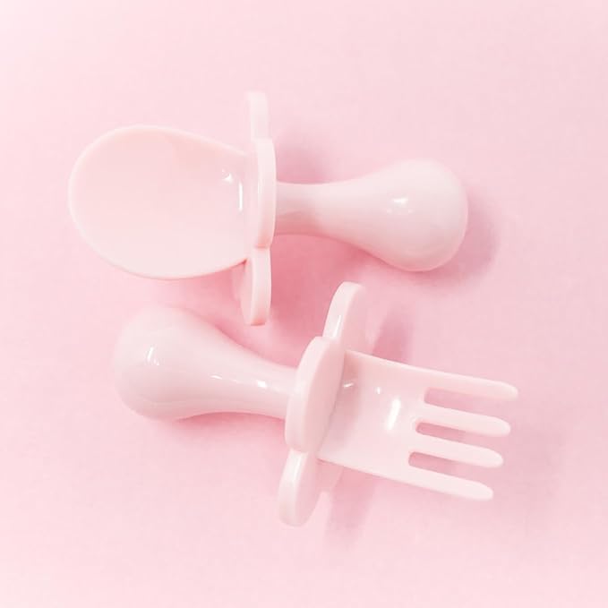 Grabease Baby Feeding Utensils Set - Travel Case for To-Go Toddler Containers - Choke-Guard for Baby Led Weaning Forks - Dishwasher Safe Toddler Spoon - Plastic, Blush, Pack of 1