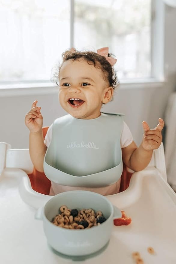 Ullabelle Toddler Plates & Bowls Complete Set w/Spoon - BPA Free 100% Food Grade Silicone - Microwave & Dishwasher Safe Baby Suction Plate, Bowl w/Lid, & Spoon - (Sage)
