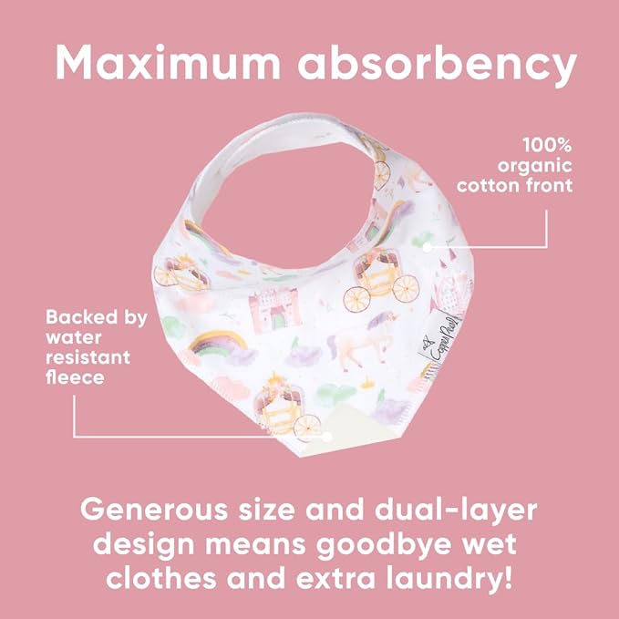 Copper Pearl 4 Pack Soft Cotton Baby Bibs for Drooling and Teething, Absorbent Drool Bibs for Baby Girl and Boy, Adjustable to Fit Newborns to Toddlers, Tons of Styles (Enchanted)